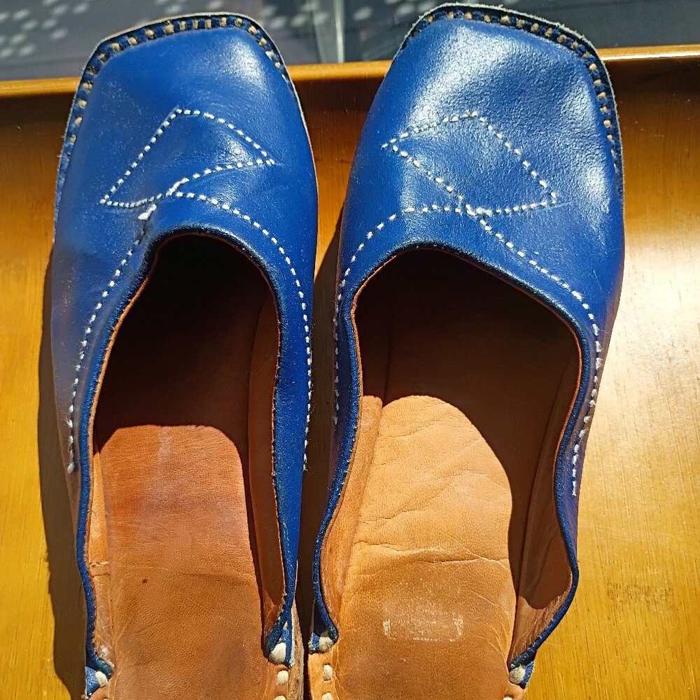 Blue Leather Handmade Slip On Shoes
